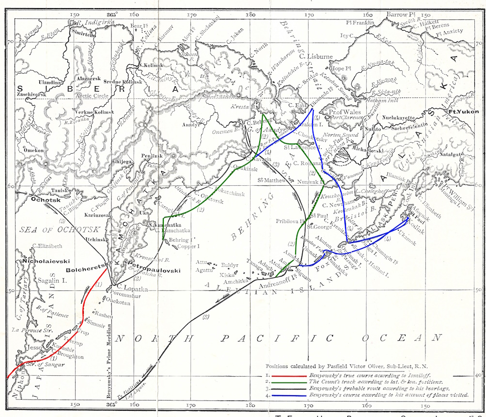 Pasfield Oliver's map of Benyovszky's voyages