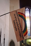 A replica of the famous 'Rainbow Banner' said to have been carried by M&uuml;ntzer at the battle of Frankenhausen
