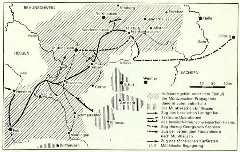 This map shows the course of the 1525 uprising in Thuringia.