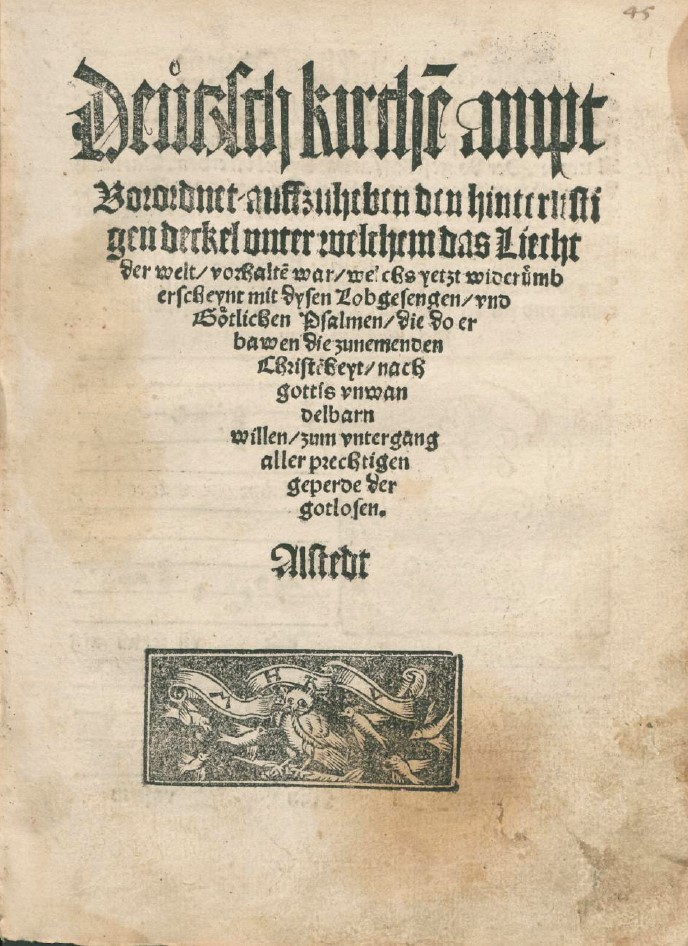 Image of the title page of M&uuml;ntzer's main liturgical work, the 'German Church Service' of 1523.