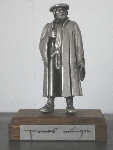 Professor Douglas Miller has created this tiny figurine of Thomas M&uuml;ntzer (6cm high), as part of a diorama of the battle of Frankenhausen.