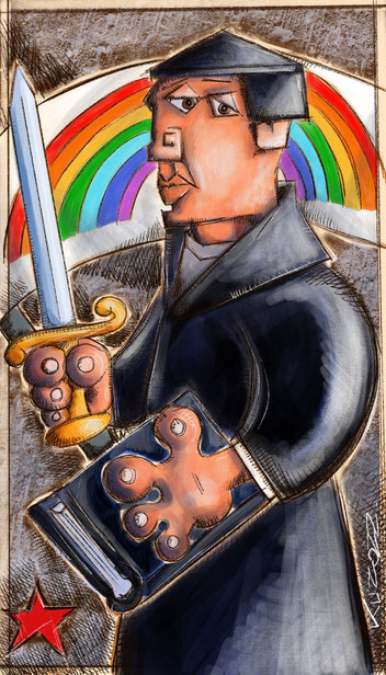 A cartoon image of Thomas M&uuml;ntzer by the Berlin artist, Stefan Klausewitz.  <br>For more information on image and artist, see the section on the artist in the underlying web-page...