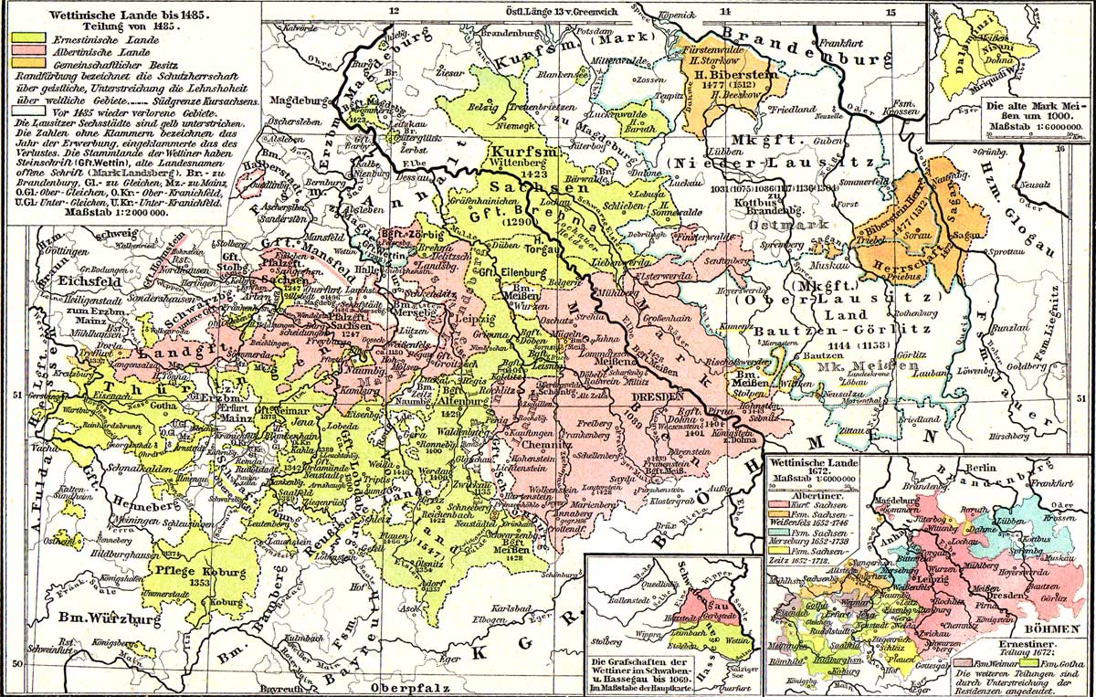 A map, drawn in the 19th century, giving a detailed view of the patchwork of land-ownership at around 1500.