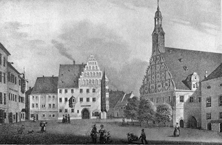 Zwickau - a view of the market-place (ca. 1850)